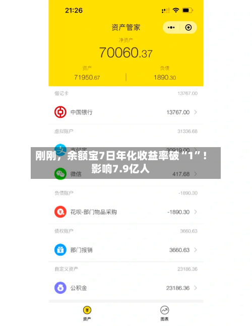 刚刚，余额宝7日年化收益率破“1	”！影响7.9亿人-第2张图片