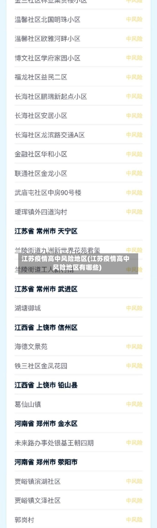 江苏疫情高中风险地区(江苏疫情高中风险地区有哪些)