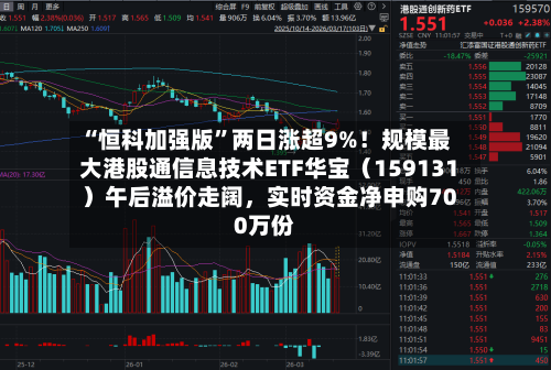 “恒科加强版”两日涨超9%！规模最大港股通信息技术ETF华宝（159131）午后溢价走阔	，实时资金净申购700万份-第3张图片