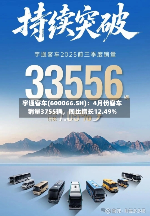 宇通客车(600066.SH)：4月份客车销量3755辆，同比增长12.49%