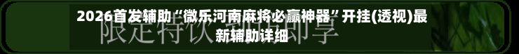 2026首发辅助“微乐河南麻将必赢神器”开挂(透视)最新辅助详细