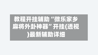 教程开挂辅助“微乐家乡麻将外卦神器”开挂(透视)最新辅助详细-第3张图片