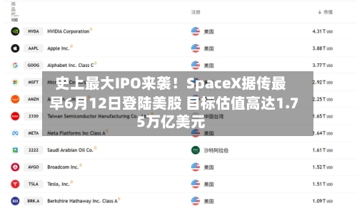 史上最大IPO来袭!SpaceX据传最早6月12日登陆美股 目标估值高达1.75万亿美元-第2张图片