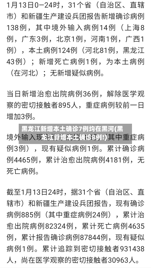 黑龙江新增本土确诊7例均在黑河(黑龙江新增本土确诊8例!)