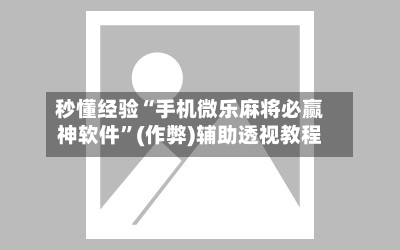 秒懂经验“手机微乐麻将必赢神软件”(作弊)辅助透视教程-第3张图片